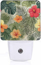 Hibiscus Night Light Exotic Palm Leaf Flowers 0.5W Night Lights Auto LED Lamp Energy Saving Square Lights for Room Bedroom Bathroom