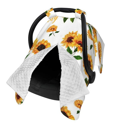 Personalized Yellow Sunflower Baby Infant Car Seats Canopy for Baby with Name, Custom Lightweight Covers for Baby Boys Girls, Minky Nursing Breastfeeding Stroller Cover Canopies for Newborn