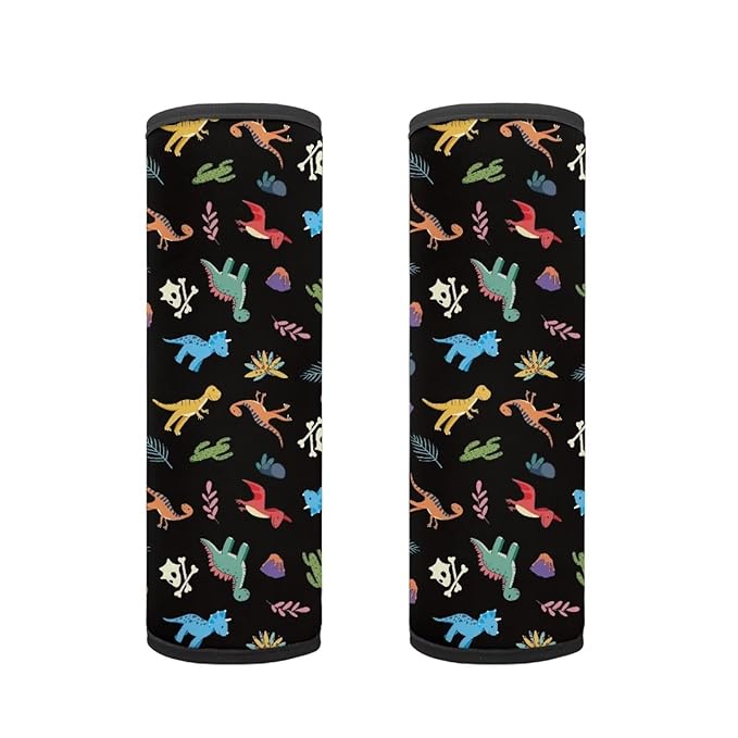 Biyejit Cartoon Dinosaurs Baby Car Seat Belt Covers for Boys and Girls, Carseat Shoulder Padding, Soft Car Seat Neck Cover, Car Seat Straps Shoulder Pads, Seat Strap Cover for Baby Kids
