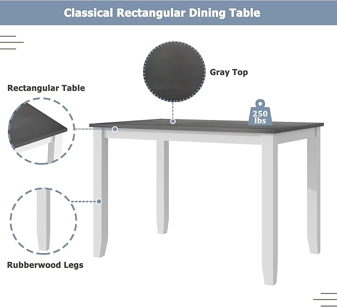 Ball & Cast Dining Table Set for 4 with 4 X-Back Chairs,5-Piece Wooden Living Room Furniture W/ 44.5" Rectangle Kitchen Desk,for Small Space,Apartment,Dining Room,Grey