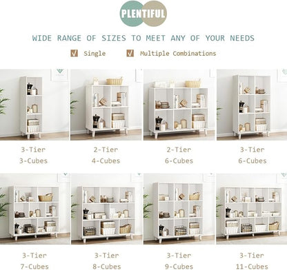 IOTXY Open Cube Low Bookcase - 3-Tier Freestanding Storage Display Cabinet Organizer with Legs for Home Office, 9-Cubes Open Shelf Short Bookshelf, White
