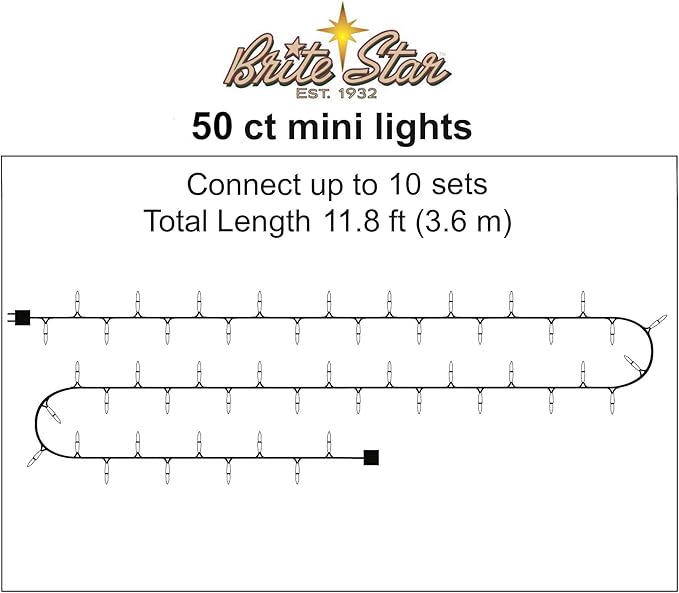 Brite Star 50 Lt String to String Lights, Multi, Green Wire