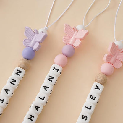 Personalized Pacifier Clip with Name Custom Pacifier Holder with Name Newborn Baby Gift Sets (Butterfly)
