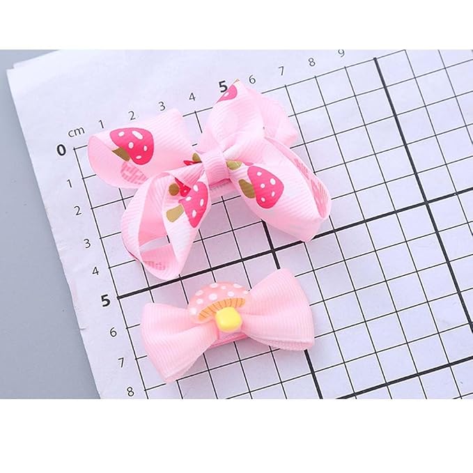 Baby Girls Pink Strawberry Hair Bow Clip Alligator Pink Bow Hair Clip for Toddlers Little Girls Kids 2 Pack ZFJ42 (Strawberry Pattern)