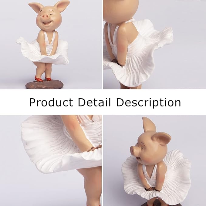 Pig Statue Mini Pig Figurine, Resin Home Decor, Lucky Animal Garden Statue for Micro Landscape （Skirt Pig）