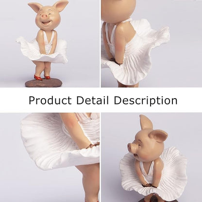 Pig Statue Mini Pig Figurine, Resin Home Decor, Lucky Animal Garden Statue for Micro Landscape （Skirt Pig）