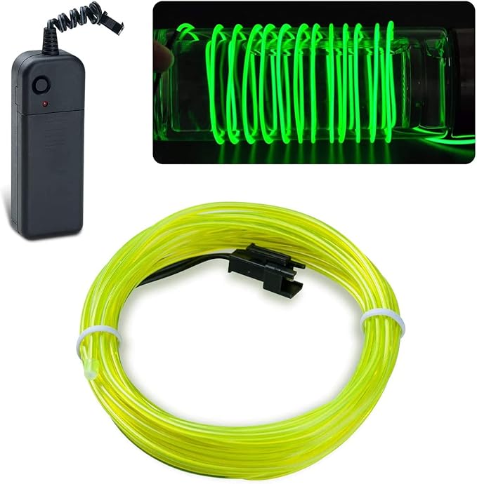 lychee 9ft EL Wire Neon Glowing Strobing Electroluminescent Light El Wire w/Battery Pack for Parties, Halloween Decoration (Green)