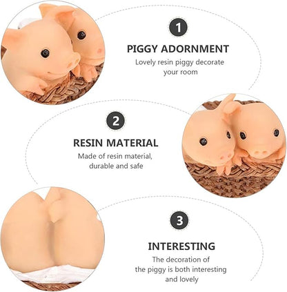Pig Statue Mini Pig Figurine, Resin Home Decor, Lucky Animal Garden Statue for Micro Landscape (Pig in Small Basket)