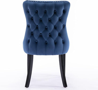 PacknWood Acosure Set of 2 Velvet Upholstered Wing-Back Dining Chair with Backstitching Nailhead Trim,Exquisite Furniture Stool W/Wood Legs,for Kitchen,Sitting Room,Blue