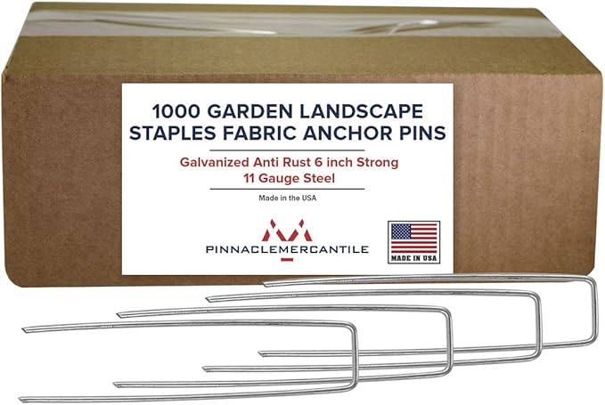 Pinnacle Mercantile USA Made 1000 Pack Garden Landscape Staples Weed Barrier Fabric Stakes Galvanized 6 inch Pins Anti Rust Sod Staple 11 Gauge Steel