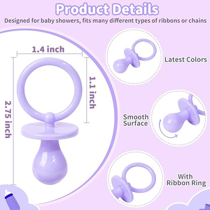 50 Pacifiers for Baby Shower Game Girl, 2.75’’ Plastic Pacifiers Baby Shower Game, Bulk Baby Shower Pacifiers for Gender Reveal Baby Shower Decoration DIY, Table Scatter, Baby Shower Favors (Purple)