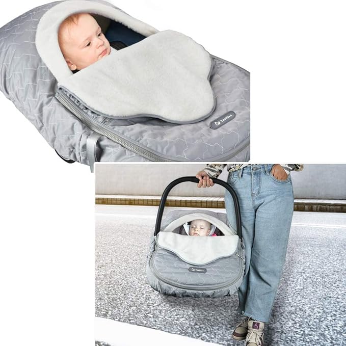 Yoofoss Baby Car Seat Cover Winter Carseat Canopies Cover to Protect Baby from Cold Wind, Super Warm Plush Fleece Baby Carrier Cover for Infant Boys Girls (Grey)