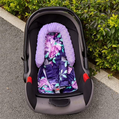Baby Car Seat Head Support for Girls, Infant Carseat Insert Super Soft Fleece Newborn Headrest Seatbelt Covers for Car Seat, Stroller, Bouncer, Purple Flower