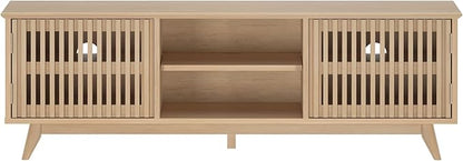 Plank+Beam Mid-Century Modern Wood TV Stand, Solid Wood Entertainment Console with Storage, 59" L x 16" W x 19" H, Blonde