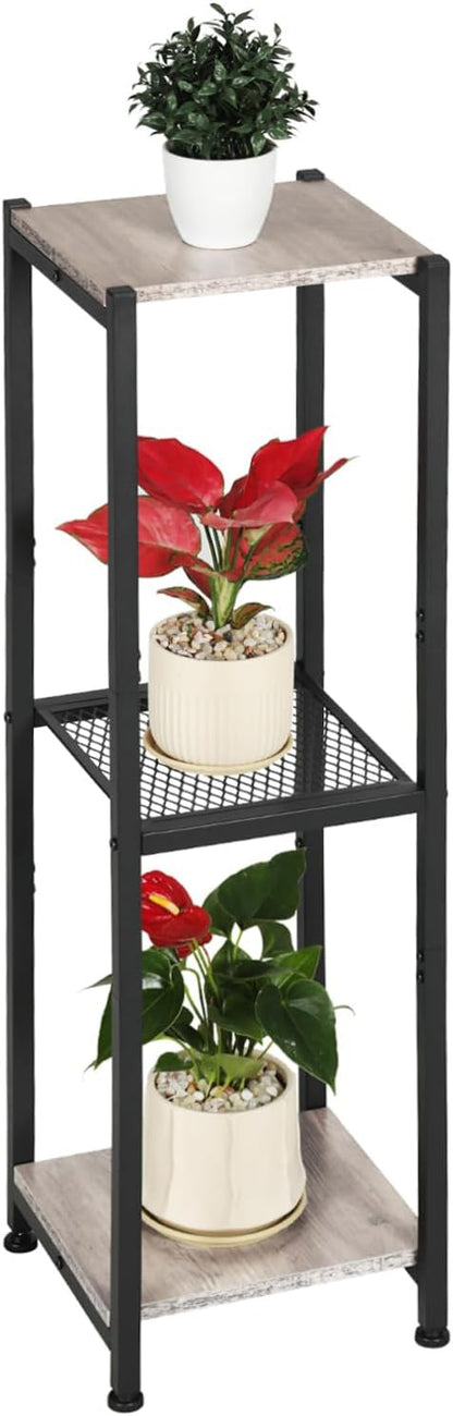 Extra Tall Plant Stand Indoor,40 Inch Plant Stands,3 Tier Metal Plant Stand with Heavy Duty Wood and Metal Mesh Shelf,Greige and Black