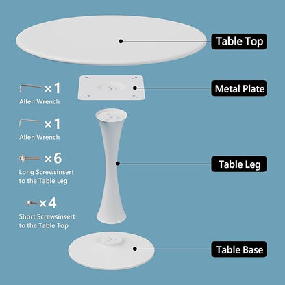 White Round Dining Table for 2 Person, 24 Inch Small Tulip Table with Metal Pedestal for Living Room, Mid Century Modern Kitchen Table for Kitchen, Office, Pub, Bar, Bistro, Circle Cafe Tables