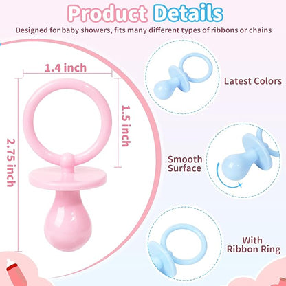 36 Plastic Pacifiers for Baby Shower Game, 2.75’’ Baby Shower Pacifiers, Blue Pacifiers for Baby Shower Decoration DIY, Gender Reveal Party Table Scatter/Baby Shower Party Favors(Blue&Pink)