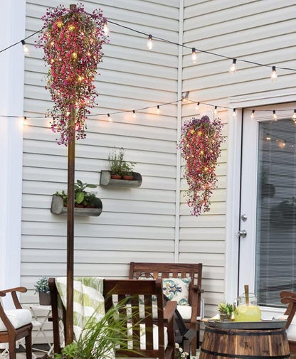 RECUTMS 4Pcs Fake Ferns Artificial Hanging Plants with 30 LED Lights Ivy Flowers Large Faux Hanging Plant for Indoor Outdoor Room Garden Porch Wedding Party Decorations (Fuchsia)