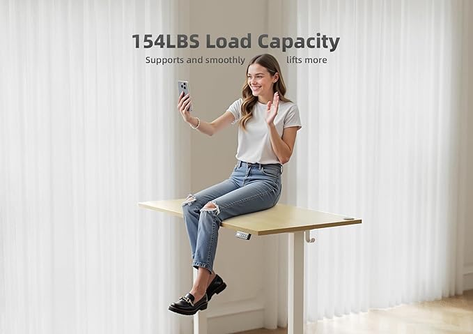 Seang Standing Desk with Adjustable Height, 48x24 Inch Electric Stand Up Desk for Home Office, Studio, Computer Workstation, Nature Top
