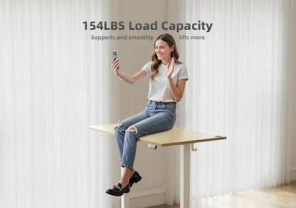 Seang Standing Desk with Adjustable Height, 48x24 Inch Electric Stand Up Desk for Home Office, Studio, Computer Workstation, Nature Top