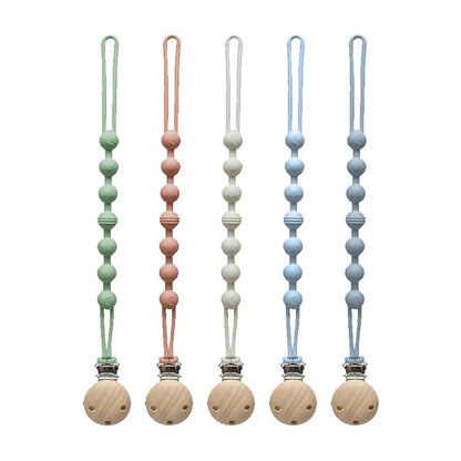 Pacifier Clip for Boys Girls - MORIBOX 5 Pack Paci Clip Soothie Baby Binky Holder for Shower Birthday Gift (Beige+Brown+Green+GBlue+SBlue)