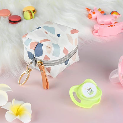 Pacifier Case with Clip, Holder Pouch for Diaper Bag, Holds 2 Pacifiers, Colorful Stone