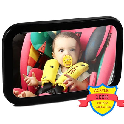 Baby Mirror for Car - Safety Car Seat Mirror for Rear Facing Infant with Wide Crystal Clear View - Adjustable Acrylic 360°for Backseat - Safe, Secure and Shatterproof (Black)