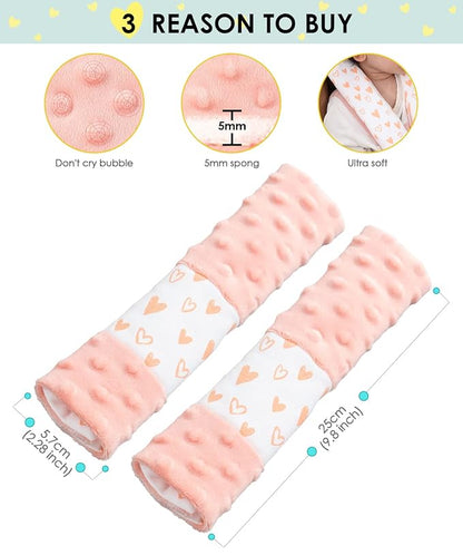 4 Pack Car Seat Belt Straps Cover for Baby Kids,Pink Baby Carrier Straps Covers Stroller Strap Pads Baby Car Seat Belt Neck Covers for Baby(9.8'’X2.2''inch)