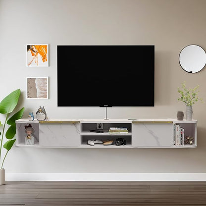 Pmnianhua Floating TV Stand with 2 Drawers,70'' Wall Mounted TV Shelf,Floating Shelf Under TV,Floating TV Console with Cabinets for Bedroom Living Room(White)