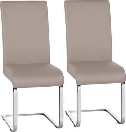 Yaheetech Dining Chairs Set of 2 Modern Faux Leather Upholstered Dining Room Chairs with High Back and Metal Chrome Legs for Kitchen/Living Room/Restaurant, Light Brown
