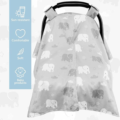 TANOFAR Car Seat Cover Baby, Carseat Covers Baby Boy Girl, Peekaboo Opening Infant Car Seat Cover for Winter, Warm & Cozy, Grey Elephant