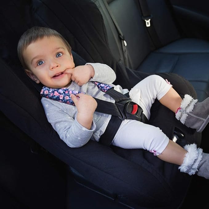 Baby Car Seat Belt Covers, Floral Stroller Seat Strap Covers, Car Seat Straps Shoulder Pads for Girls Boys, Minky Seat Belt Protectors for Car Seats/Pushchair, for Kids Newborn Infants Toddlers