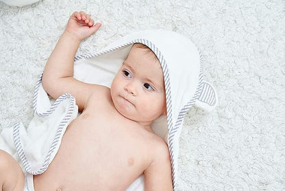 HIPHOP PANDA Hooded Towel - Rayon Made from Bamboo, Bath Towel with Bear Ears for Newborn, Babie, Toddler, Infant - Absorbent Large Baby Towel - White, 37.5 x 37.5 Inch