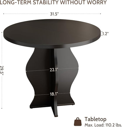 31.5 Inch Small Round Dining Table for 2, Modern Farmhouse Wood Kitchen Table, Rustic Black Circle Dining Room Table with Pedestal Base for Kitchen and Dining Room Furniture
