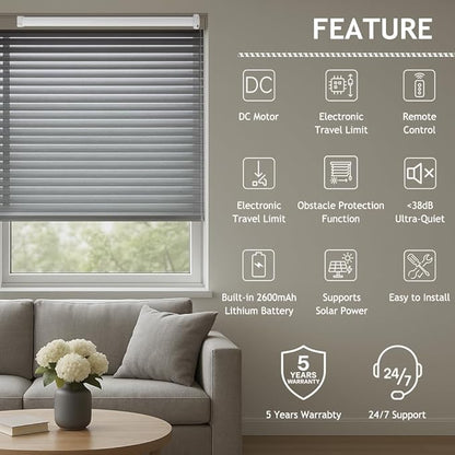 Solar Powered Motorized Roller Shade Kit for 1.5" Tube (38mm) | Rechargeable Electric Blind Motor with Remote | Wireless DIY Retrofit Driver | 2600mAh Battery (2.0 N.m Torque)