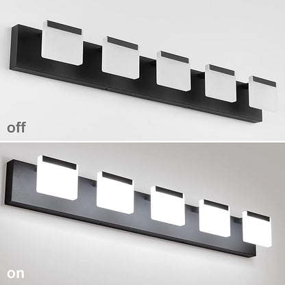 Ralbay LED Modern Bathroom Vanity Light - 5 Light Acrylic Matte Black Vanity Lighting Fixture