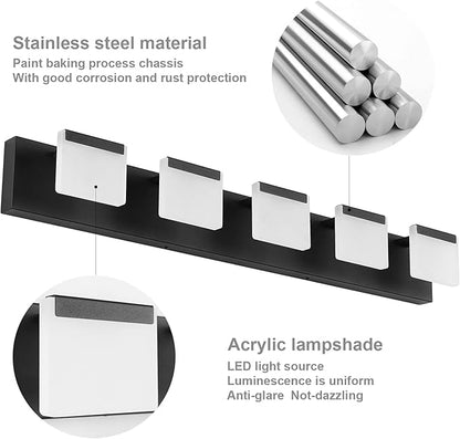 Ralbay LED Modern Bathroom Vanity Light - 5 Light Acrylic Matte Black Vanity Lighting Fixture