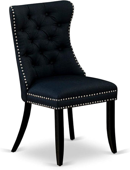 East West Furniture LGDA7-BLK-24 7 Piece Dining Table Set Consists of a Rectangle Kitchen Table with Butterfly Leaf and 6 Polyester Fabric Padded Chairs, 42x84 Inch, Black