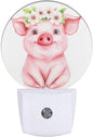 EKOBLA Pig Plug-in Night Light, Cute Pink Piggy & Floral Wreath LED Nightlight with Sensor, 0.5W Sleep Friendly for Gifts