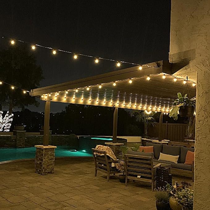 Novelty Lights 25 Feet G40 LED Patio String Light Set with 25 Bulbs, Warm White, Weather Resistant and Shatterproof Replaceable Plastic Globe Bulbs, White Wire