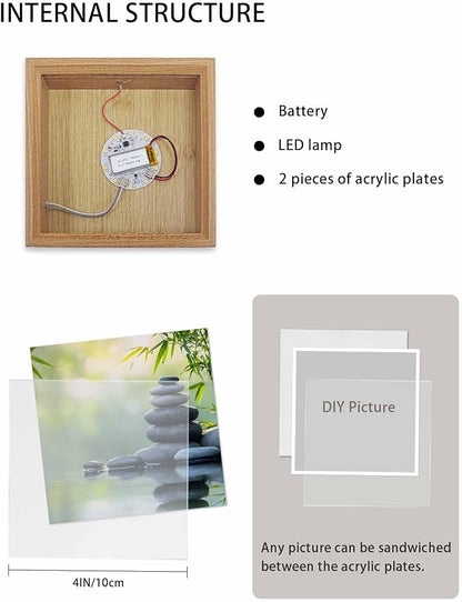 Wood Night Light Box 4.5x4.5in,Zen Meditation Stone Lake Table Lights Wooden Picture Frame with USB Rechargeable Touch LED Lights for Home Decor Desktop Display,Nature Landscape Still Life