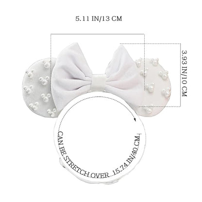 JIAHANG White Velvet Adjustable Mouse Ear Hair Bow Headband with Beadings, Fashion Bow Hairband Stand for Baby Girls Infant Toddlers