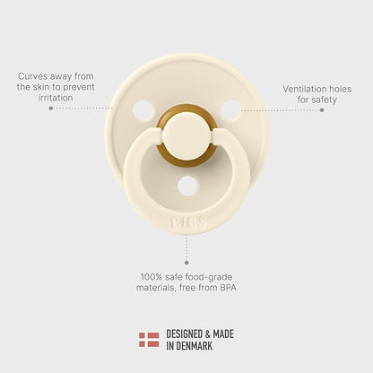 BIBS Colour Pacifier with Symmetrical Nipple| Natural Rubber Baby Pacifier | Set of 4 BPA-Free Soothers | Made in Denmark | Cloud Mix | Size 0-6 Months