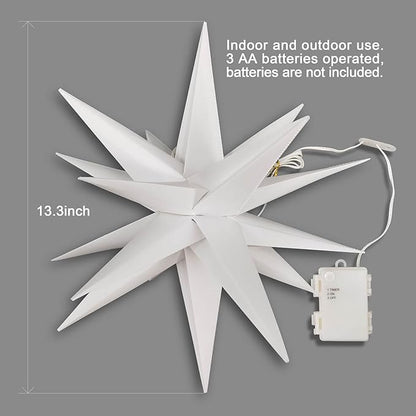 Leejec 13.3" Moravian Star Outdoor Light with Remote Control, Christmas Decorations, Indoor Hanging, Warm White LED Light, Battery Operated with Timer Function, 3-Pack, Tree, Ceiling, Balcony Decor