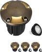 MALORY Brass Top Cover Landscape Well Lights,(φ126 mm) 12V Low Voltage Outdoor In Ground Lights,Landscape Lighting for Pathway, Driveway and Garden (Three-Direction Turret, 4-Pack with Bulb)