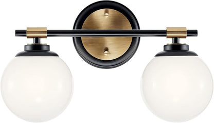 Kichler Benno 2-Light Bathroom Vanity Light Fixture with Opal Glass, Modern Black and Champagne Bronze Light for Powder Room or Bath (8.75 in x 14.75 in), 55171BKCPZ