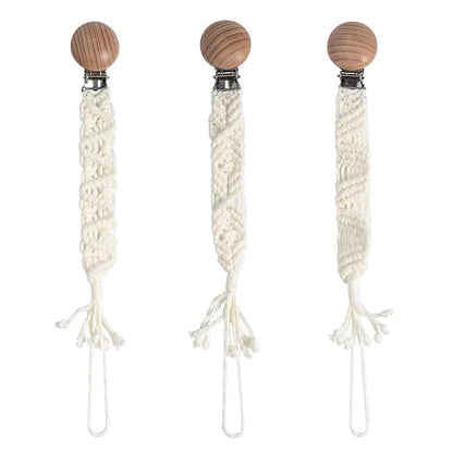 Boho Pacifier Clip for Boys Girls Pacifier Holder Leash Wooden Clips Handmade Braided Cotton Unisex Baby Shower Birthday Gift Christmas Gift (Pattern 6)
