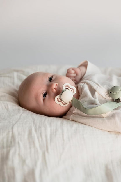 BIBS Supreme Baby Pacifier 2-Pack | Made in Denmark | BPA Free Dummy Soother, Symmetrical Nipple. Silicone, Size 2 (6-18 Months), Haze/Blossom