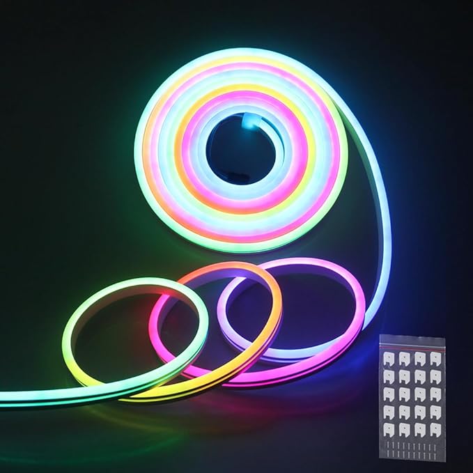 ALITOVE Addressable Neon LED Strip Lights WS2811 16.4ft Room Decor Flexible Programmable Digital RGB IC LED Pixels Strip Light 12V Outdoor IP65 Waterproof LED Rope Lights(No Power Supply & Controller)
