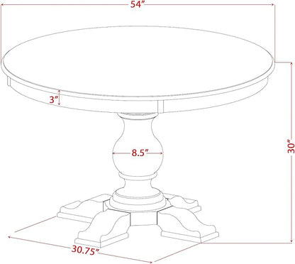 F55-0N-TP - Mid Century Modern Dining Table with Acacia Wood Round Tabletop, Antique Walnut Finish